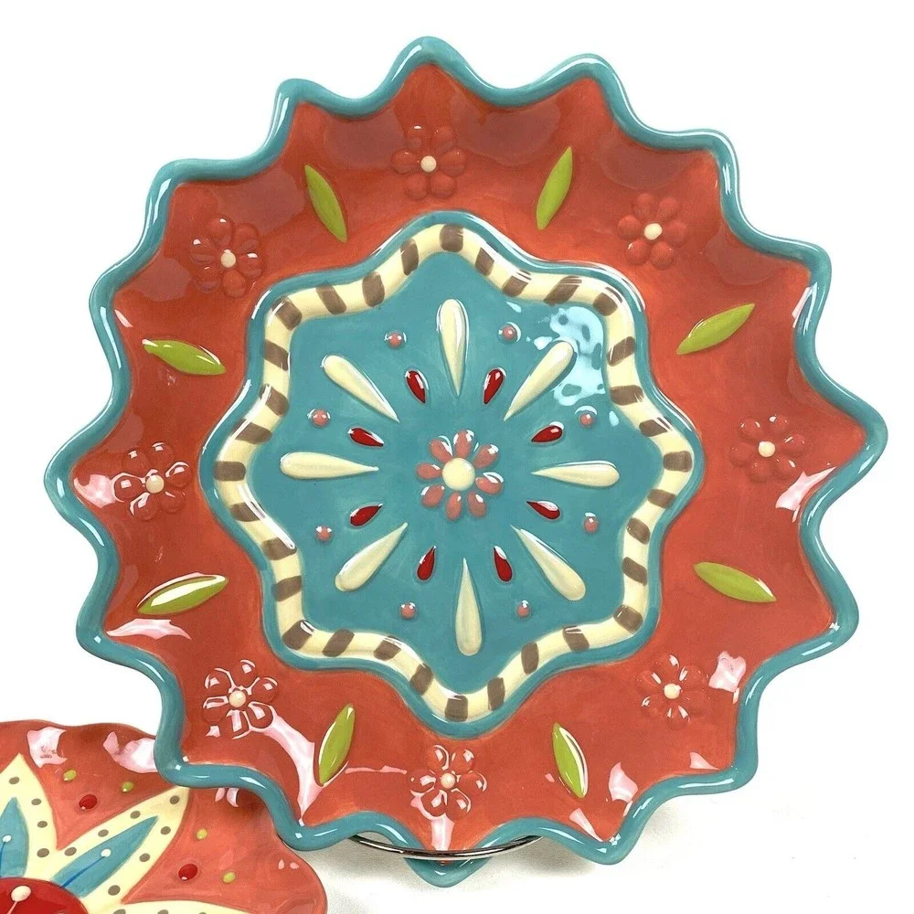 Jackie Decker Certified International Decorative Plates Terra Cotta Mandela S/2